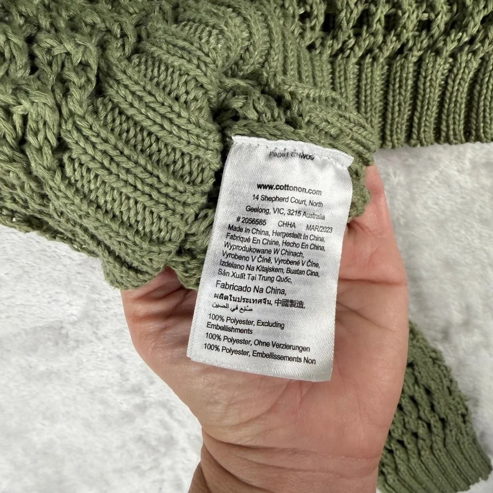 Green Crochet Knit Mock Neck Long Sleeve Crop Sweater Top L Fall‎ photo